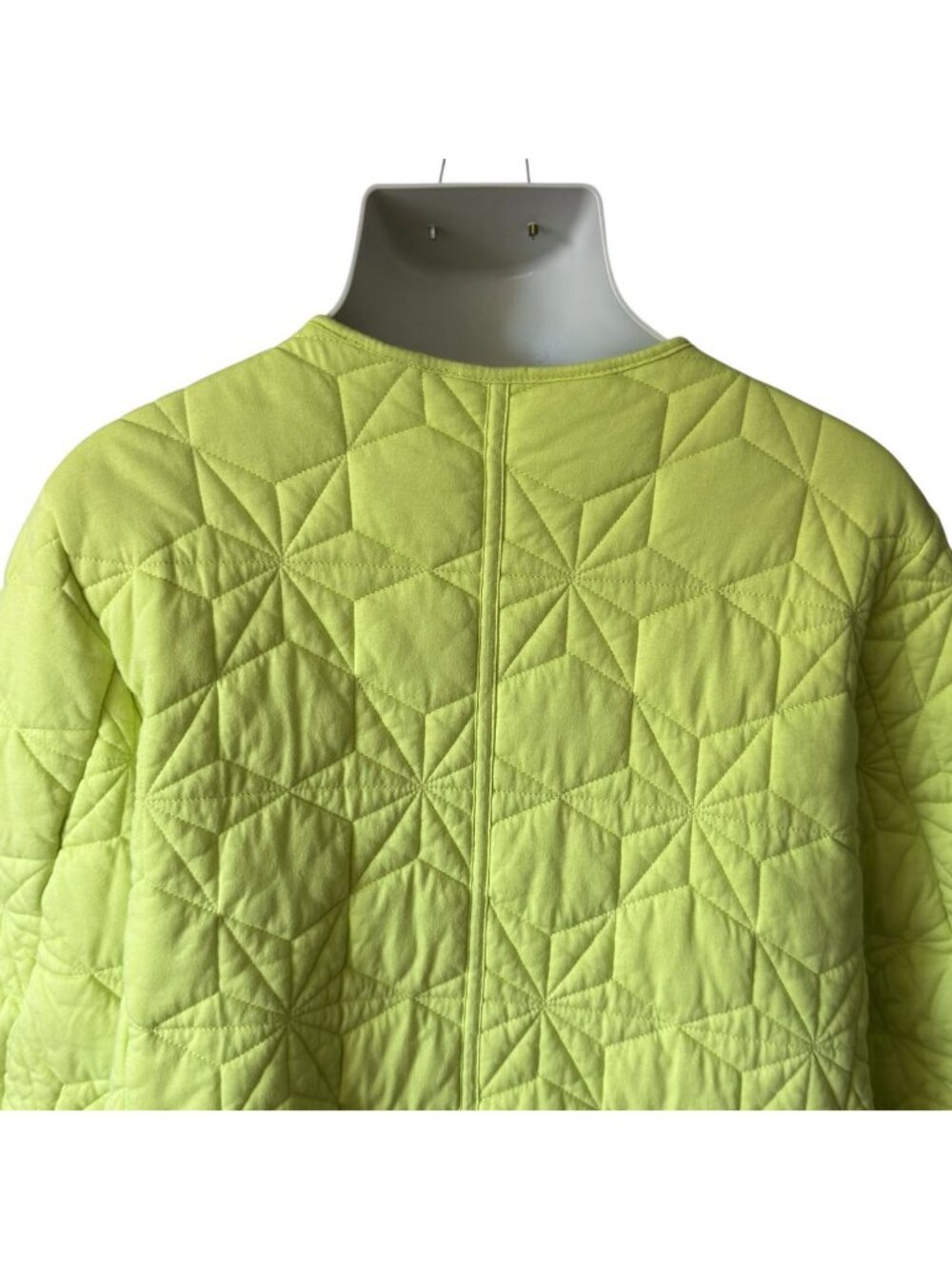 Lands End Womens XL Quilted Jacket Cotton Blend Snap Geometric Chartreuse Yellow - Picture 10 of 16